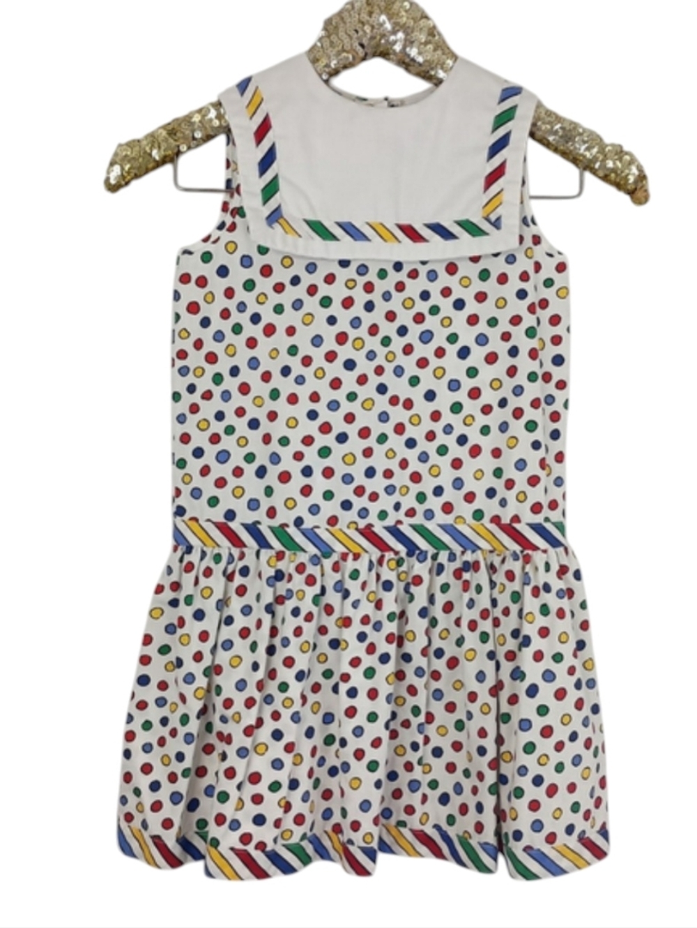 Vintage 80s Bryan Girls Colorful Polka Dot Jumper Dress Sz 6 Primary Clowncore